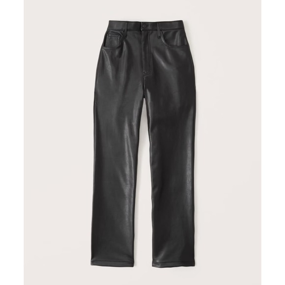Abercrombie & Fitch‎ Black Curve Love Vegan Leather 90s Straight Pant Size 22S - Picture 1 of 15
